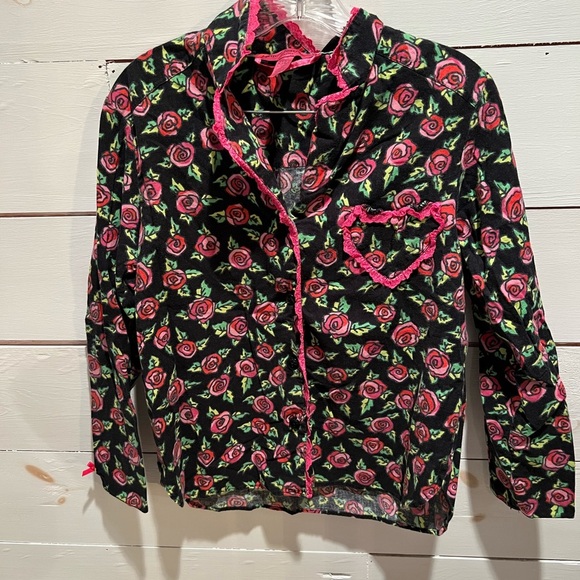 Betsy Johnson Intimates pajamas set, roses, drawstring pant, size small, GUC - Picture 1 of 11